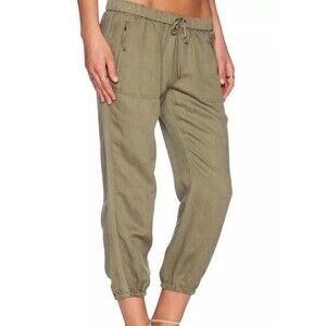 Joie Jogger Pants Womens XS Green  Drawstring 100% Linen Lagenlook Beach Army